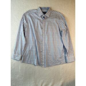 Johnston & Murphy Cotton Collared Shirt Men Size Large  Blue Plaid Button Up